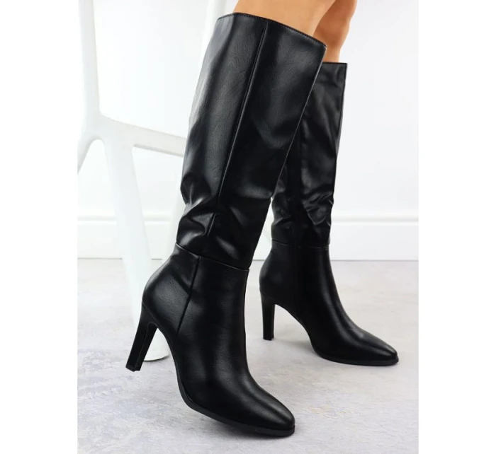 Dámske čierne čižmy na podpätku Jezzi ASA271-2