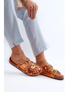 Ozdobené dámské žabky s přezkami model 21660443 oranžové - S.Barski