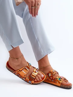 Ozdobené dámské žabky s přezkami model 21660443 oranžové - S.Barski