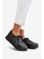 Zazoo 2973 Skórzane Półbuty Na Platformie Z Ażurowym Wzorem Czarne