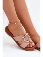 Klapki Damskie Na Płaskim Obcasie Z Ozdobą Vinceza 17381 Beżowe