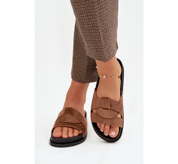 Dámské pantofle Eko semiš s pásky hnědé Marivessa