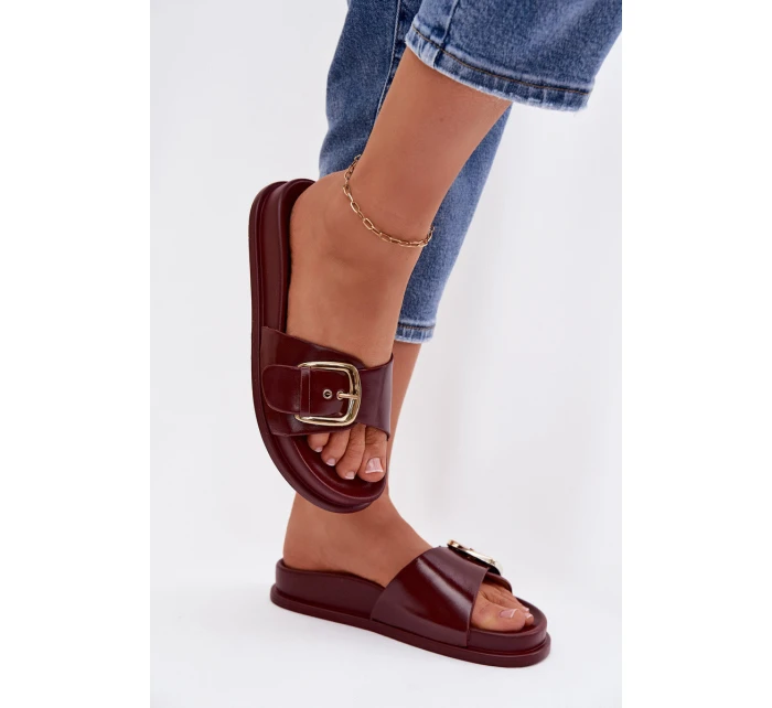 Dámské pantofle s zlatou sponou bordové model 21954716 - Boto