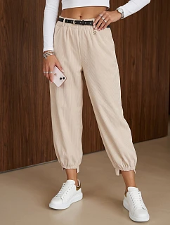 Dámske bavlnené manšestrové nohavice s trakami, svetlo béžové, FashionStreet UY3171