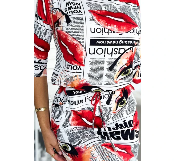 Bílé dámské sportovní šaty se vzorem  a s kapsičkami model 17780076 - numoco