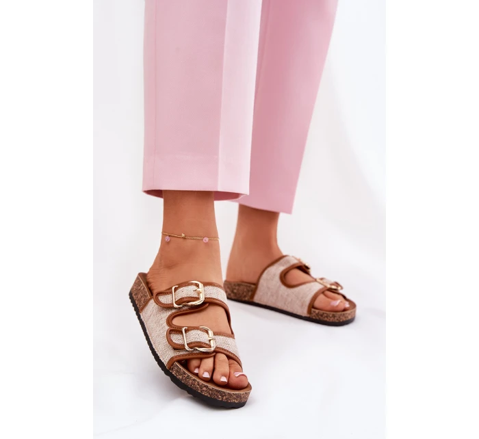 dámské pantofle na korkové platformě s přezkami Camel model 21688452 - Boto dámské pantofle na korkové platformě s přezkami Camel model 21688452 - Boto