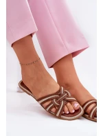 Klapki Damskie Płaskie Z Przeplatającymi Się Paskami Brązowe Acimine Klapki Damskie Płaskie Z Przeplatającymi Się Paskami Brązowe Acimine