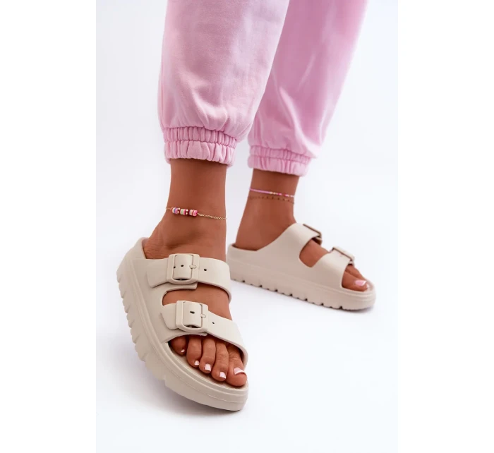 Dámske béžové penové papuče Melorea na platforme