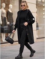 Płaszcz damski długi z kapturem czarny model 22371859 - FashionStreet Płaszcz damski długi z kapturem czarny model 22371859 - FashionStreet