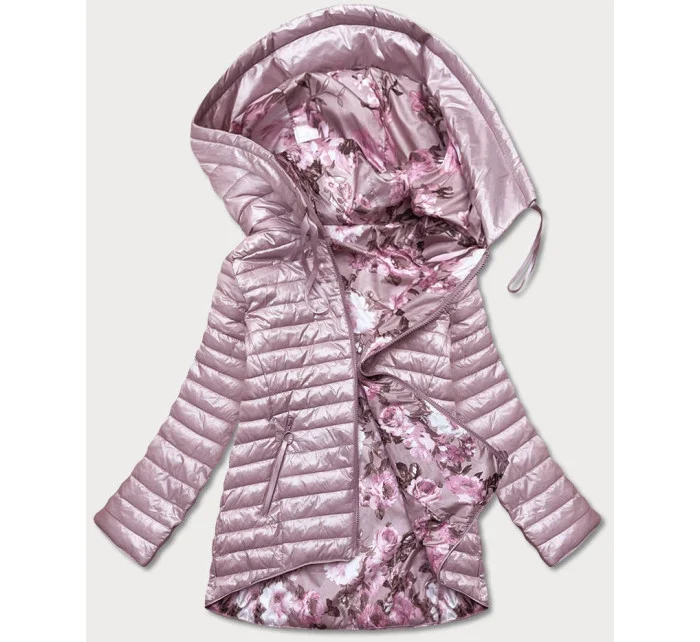 Obojstranná dámska kvetovaná bunda v púdrovo ružovej farbe (PC-7509-52)