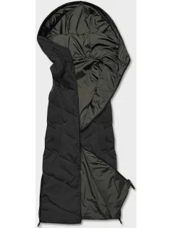 Čierna-khaki dlhá dámska obojstranná vesta (B8137-1)