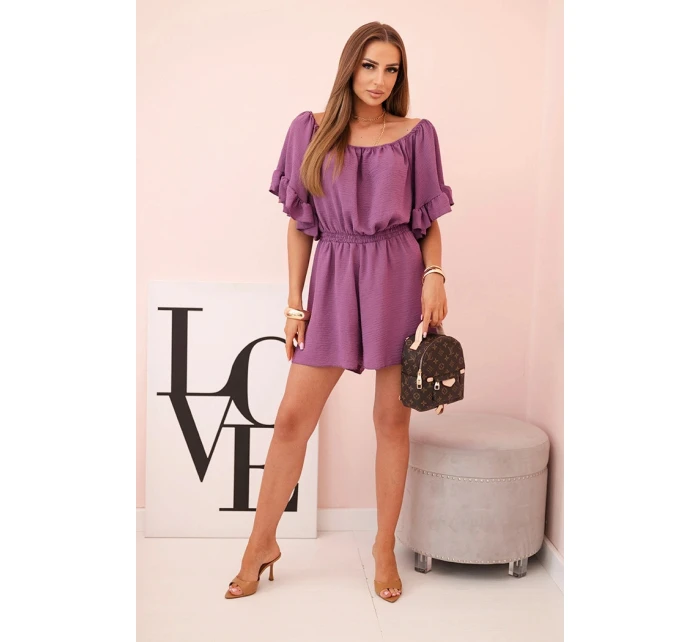 Dámský bavlněný overal bez rukávů s vázáním v pase ecru