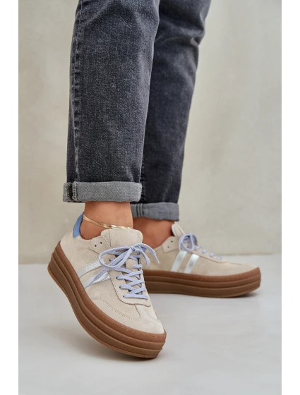 model 21684242 Dámské semišové sneakersy na platformě béžové - Zazoo