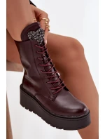 Skórzane Botki Damskie Z Ozdobą Ocieplane Bordowe Ulrika Skórzane Botki Damskie Z Ozdobą Ocieplane Bordowe Ulrika