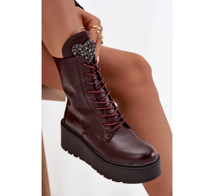 Skórzane Botki Damskie Z Ozdobą Ocieplane Bordowe Ulrika Skórzane Botki Damskie Z Ozdobą Ocieplane Bordowe Ulrika