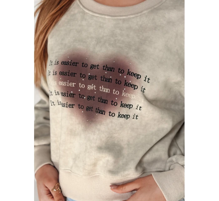 Dámska nadrozmerná mikina so srdcom DESSER béžová FashionStreet BY1465 Dámska nadrozmerná mikina so srdcom DESSER béžová FashionStreet BY1465