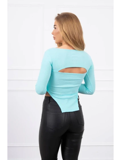 Blúzka s rebrovaným výstrihom v mätovej farbe