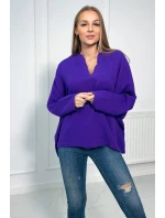 Mušelínová blúzka s vyhrnutými rukávmi tmavo fialová