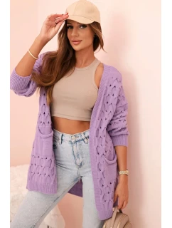 Dámsky sveter s vreckami čipka fialová