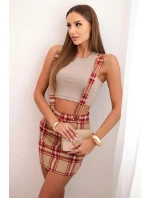 Dámska kockovaná sukňa s gombíkmi kockovaná béžová
