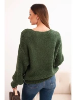 Dámský svetr z vlny s  a dlouhým rukávem, khaki model 21780813 - K-Fashion