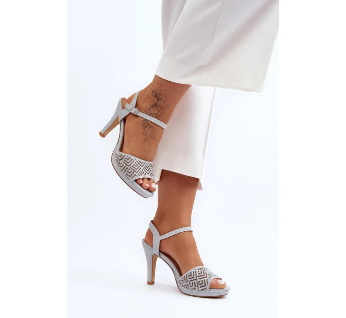 Zdobione Sandały Na Obcasie D&A MR1038-44 Srebrne
