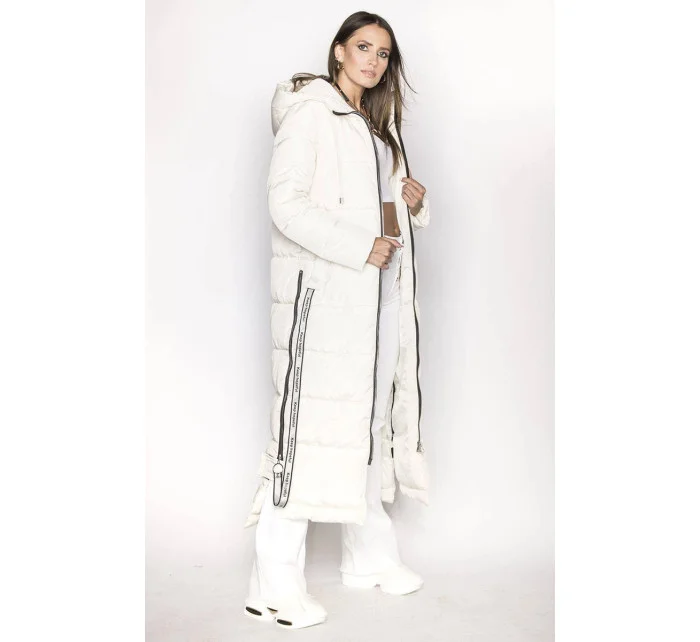 Dámska dlhá páperová bunda vo farbe ecru (AG3-3038)