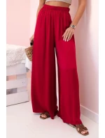 Dámske široké viskózové nohavice s elastickým pásom bordovej farby