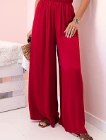 Dámske široké viskózové nohavice s elastickým pásom bordovej farby
