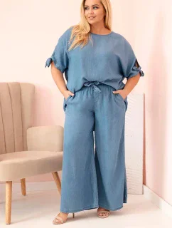 Dámská souprava Plus Size z halenka s vázáním a široké kalhoty model 21156781 - K-Fashion