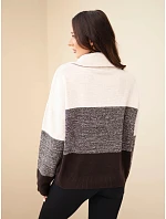 Svetr dámský s přídavkem model 22401379 s rolákem a zipem hnědý - K-Fashion Svetr dámský s přídavkem model 22401379 s rolákem a zipem hnědý - K-Fashion