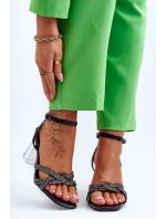 Skórzane Sandały Na Transparentnym Słupku Czarne Randy