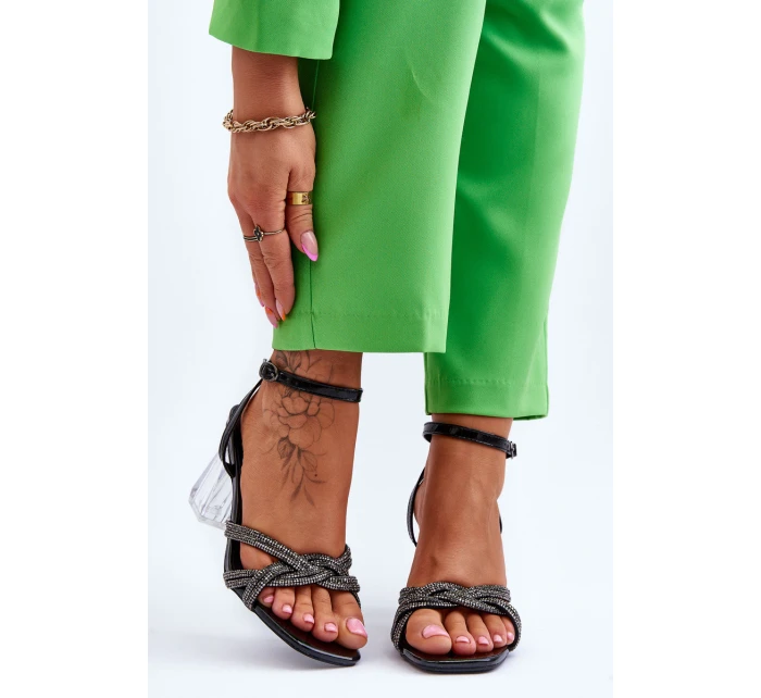 Skórzane Sandały Na Transparentnym Słupku Czarne Randy