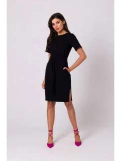 B263 Bavlnené šaty s vreckami - čierne