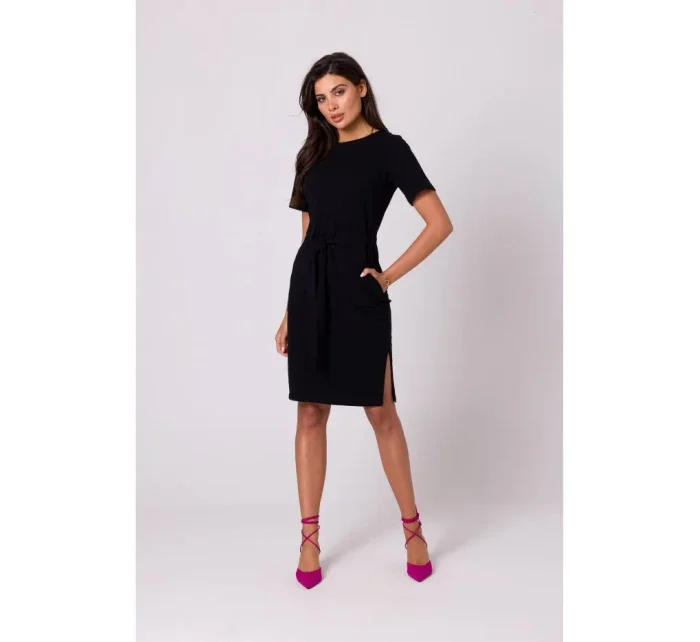 B263 Bavlnené šaty s vreckami - čierne