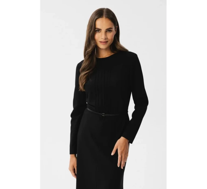 S347 Šaty s prednými skladmi - čierne S347 Šaty s prednými skladmi - čierne