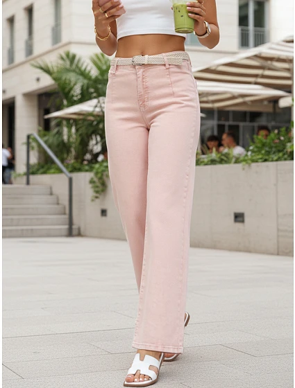 Jeansy damskie wide leg z wysokim stanem różowe model 22144284 - FashionStreet