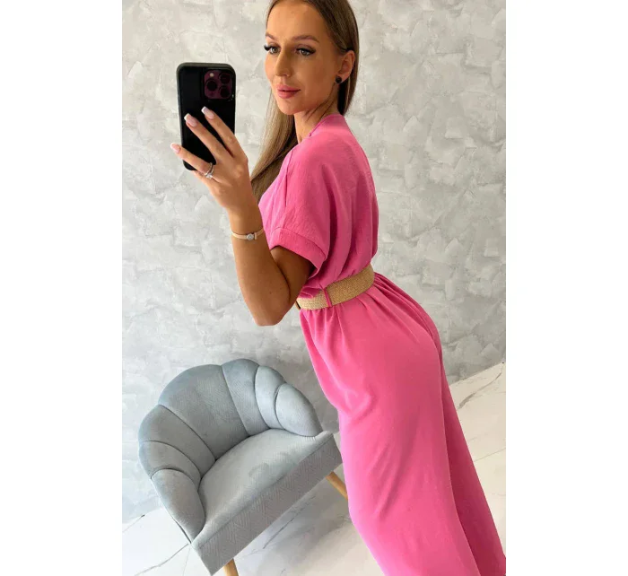 Kombinéza s ozdobným pásom svetlo ružová