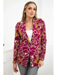 Bavlnená bunda s potlačou a gombíkom tmavo fialová