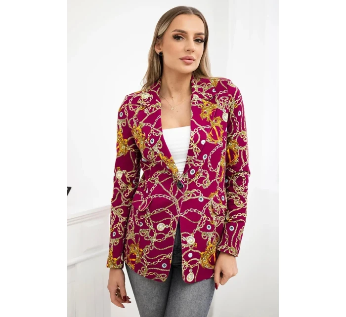 Bavlnená bunda s potlačou a gombíkom tmavo fialová Bavlnená bunda s potlačou a gombíkom tmavo fialová