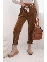 Dámské kalhoty z viskózy s model 21774713 pásem camelová - K-Fashion Dámské kalhoty z viskózy s model 21774713 pásem camelová - K-Fashion