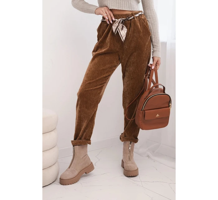 Dámské kalhoty z viskózy s model 21774713 pásem camelová - K-Fashion Dámské kalhoty z viskózy s model 21774713 pásem camelová - K-Fashion