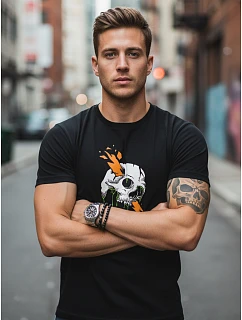 Pánske tričko s potlačou lebky čierne FashionStreet NX084R
