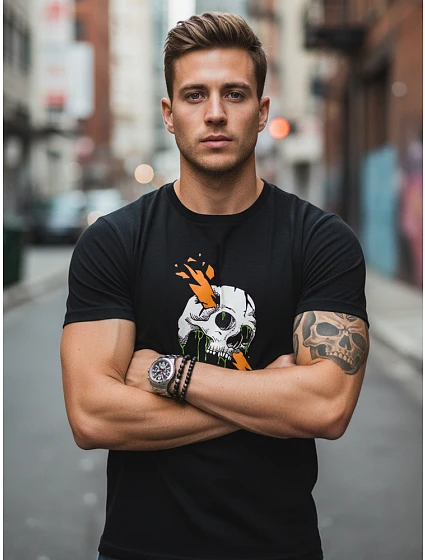 Pánske tričko s potlačou lebky čierne FashionStreet NX084R