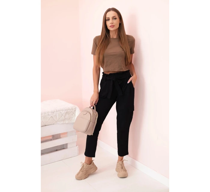 Dámske cargo nohavice s vysokým pásom čierne Dámske cargo nohavice s vysokým pásom čierne