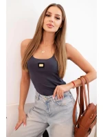 Dámske pruhované tielko s ozdobnou aplikáciou graphite