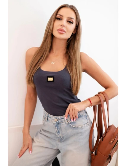 Dámske pruhované tielko s ozdobnou aplikáciou graphite