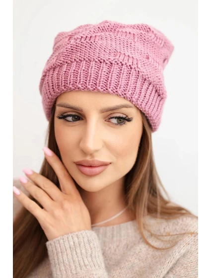 Dámská zimní čepice z vlny s ozdobným vzorem model 21782965 fialová - K-Fashion
