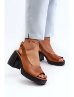 Zazoo 40376 Skórzane Sandały Na Masywnym Obcasie Brązowe