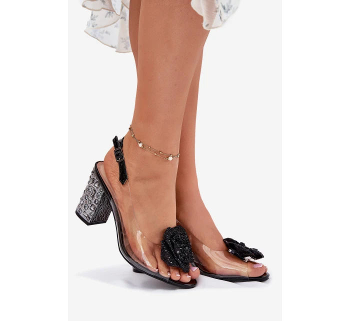 Transparentne Sandały Na Słupku Z Kryształkami I Ozdobą D&A MR51-702 Czarne Transparentne Sandały Na Słupku Z Kryształkami I Ozdobą D&A MR51-702 Czarne